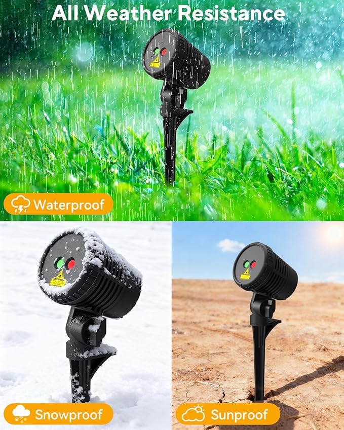 Christmas Projector Lights Outdoor Waterproof with Remote Control, Outdoor Christmas Decorations Garden & Landscape Lights with Red and Green Stars for Garden Room Decor/Halloween Decorations