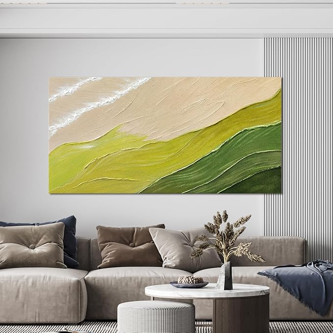 Abstract Wall Art Canvas Art Wall Decor Modern Green Wall Art Prints Chromatic Waves Large Minimalist Wall Art Decor Picture for Living Room Large Artwork for Walls Bederoom Office Decor 24"X48"