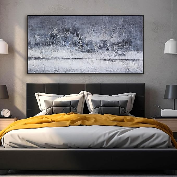 Abstract Wall Art Canvas Artwork Gray And White Blue Decor Modern Canvas Wall Prints Abstract Wall Decor Suitable For Bedroom Apartment Office Wall Decor Can Be Hung 24"X48"With Framed