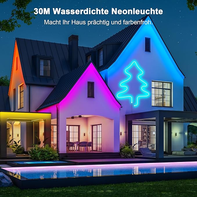 Cozylady 120Ft (60Ft * 2 Rolls) RGB LED Neon Rope Lights for Bedroom, 36m LED Strip Lamp with Double Sided Adhesive Tape, App/Remote Control DIY Lights Decorate The Outdoor and Indoor of Your Home