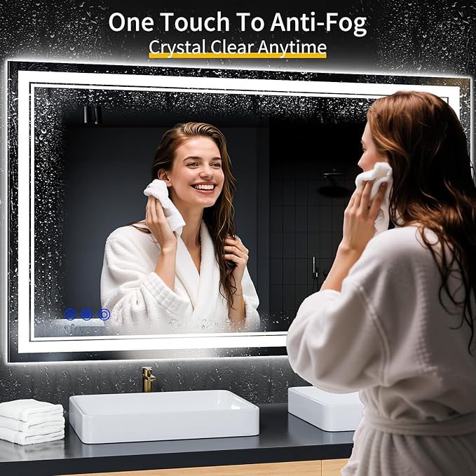 50"x30" LED Bathroom Mirror with Anti-Fog, Stepless Dimmable Lights, 3 Color Modes, Shatter-Proof Tempered Glass, Memory Function & Waterproof Design