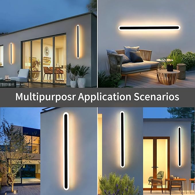 2-Pack 40in Long Outdoor Modern LED Wall Light, 30W IP65 Waterproof LED Wall Mount Lighting Fixture, Long Outdoor Wall Light Dimmable 3CCT Acrylic Wall Sconce