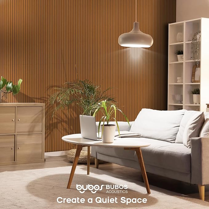 BUBOS 10 Pack Large Acoustic Panels, 48"X 12"X 0.4", Sound Proof Panels for Walls, Decorative, Self-Adhesive, 3D Slat (Brown 01)