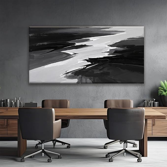 Canvas Art Wall Decor Prints Black And White Abstract Wall Art Painting Modern Grey Abstract Wall Decor Artwork For Living Room Pictures For Bedroom 24x48 In