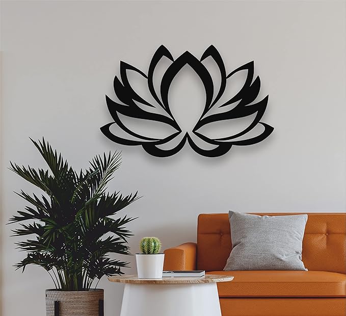 Metal Wall Art - Lotus Flower - Metal Wall Decor Home Office Decoration Yoga Studio Décor, (18" W x 12" H/46x31cm, Black)