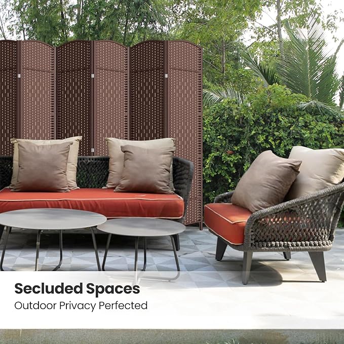 6 Panel Room Divider,6Ft Folding Privacy Screen,Tall - Extra Wide Foldable Panel Partition Wall Divider with Diamond Double-Weaved Hand-Woven Design Room Screen Divider