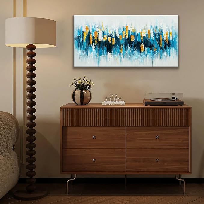 Blue And Gold Abstract Wall Art Painting Canvas Art Wall Decor 20x40 Inch Decorations Blue Wall Art Canvas Abstract Art Picture For Bedroom Kitchen Office Home Decor