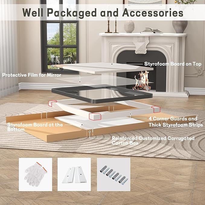 40x30 Inch Black Framed Bathroom Mirror for Wall, Matte Metal Framed Wall Mirror, Rounded Rectangle Bathroom Vanity Mirror, Tempered Glass, Anti-Rust, Shatterproof (Horizontal/Vertical)