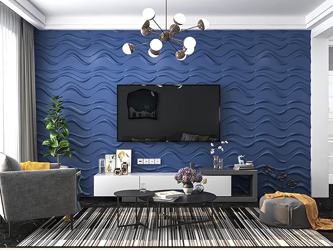 Art3d 19.7" x 19.7" (Pack Of 12) Wall Panel Wave, Blue