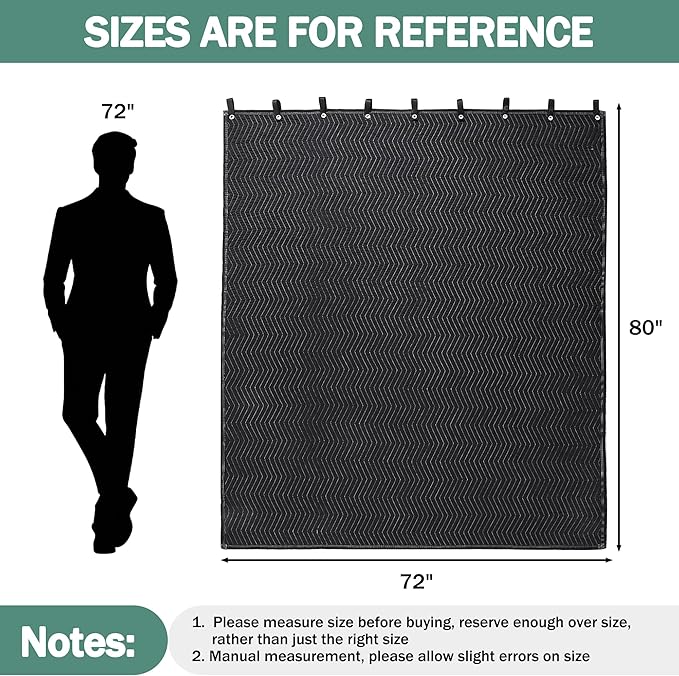 MABOZOO Studio Sound Blanket, Large Soundproof Blanket with Grommets, Heavy Duty Sound Dampening Noise Reducing Divider for Workshop, Basement, Laundry, Acoustic (Black, 80x72'')