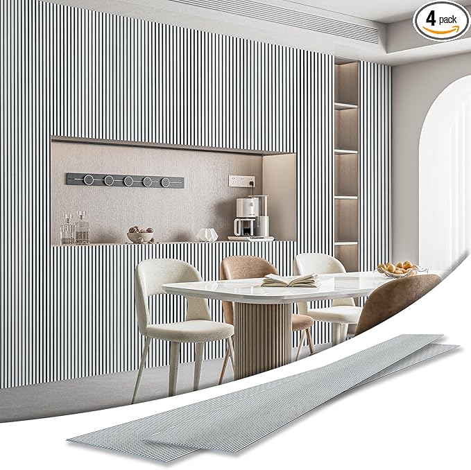 Art3d 4-Pack Glue-On Fine Bar Wainscoting Panel for Interior Wall Decor - 104 x 12 Inch Polystyrene Ultralight Slim Slat Wall Panels for Living Room Bedroom, Poplar