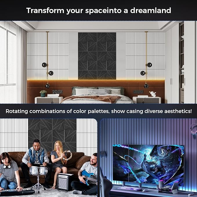 8 Pack 2-Layer Large Soundproof Wall Panels, 15.7 x 15.7 x 0.43 in Sound Proof Foam Panels for Walls, 0.9lb/ft³ High Density, 3D Acoustic Panels,Artistic Noise Dampening Panels White&Black