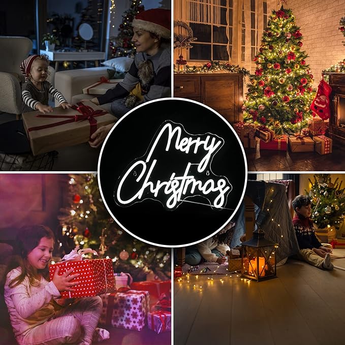 Merry Christmas Neon Sign White Neon Light Letter Neon Light with Switch Novelty Lighting for ChristmasWall Decor Party Wedding Birthday Party Decorations