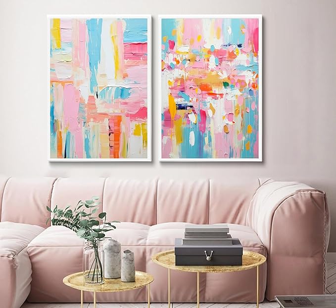 2Pcs colorful abstract Wall Art College style girl art posters prints Modern Pastel texture Pictures Paintings Wall Decor for Girly Dorm Bedroom Living Room Decoration Unframed