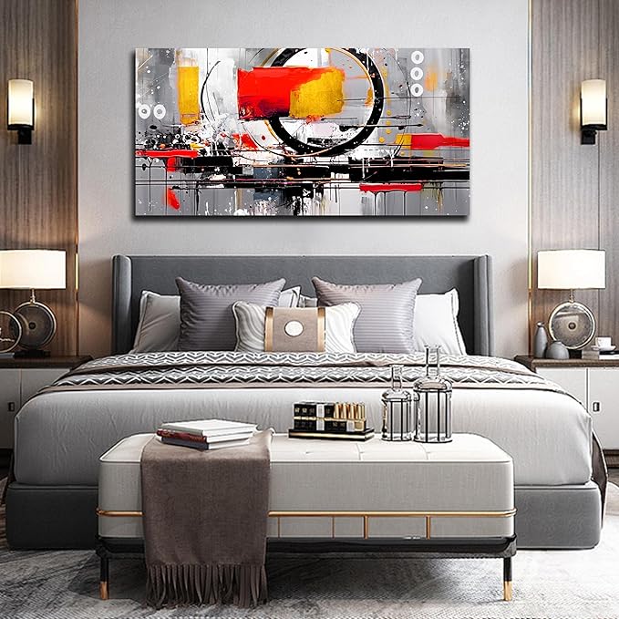 Abstract Art Work for Wall Decor - Colorful Living Room Paintings for Wall Decor Ready to Hang Size 29" x 59"