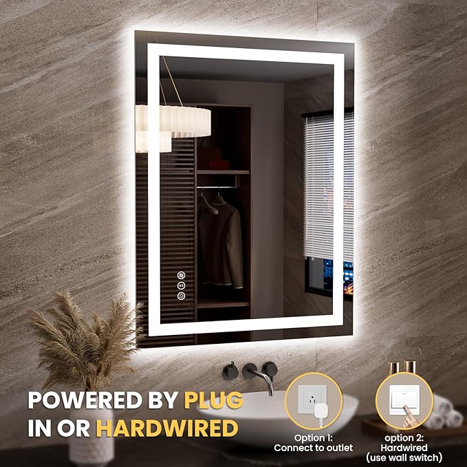 LOAAO 27.6"x35.4" LED Mirror for Bathroom, Lighted Bathroom Mirror with Lights, Anti-Fog, Dimmable, Memory Function, Easy to Install, Clear Reflection
