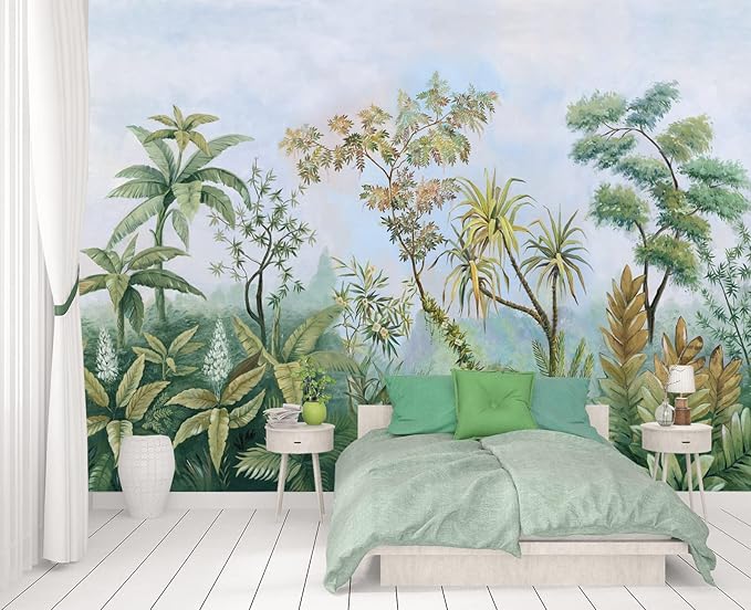 Cliouar-Tropical Plants Southeast Asia Oil Painting Forest Wallpaper Mural Bedroom Living Room Decoration 158" x 110"(Not Self-Adhesive)