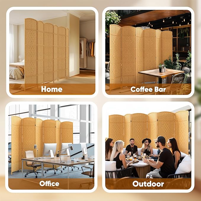 JOSTYLE Room Divider 6ft. Tall Extra Wide Extra Wide Privacy Screen, Folding Privacy Screens with Diamond Double-Weave Room dividers and Freestanding Room Dividers Privacy Screens(Yellow, 6-Panel)