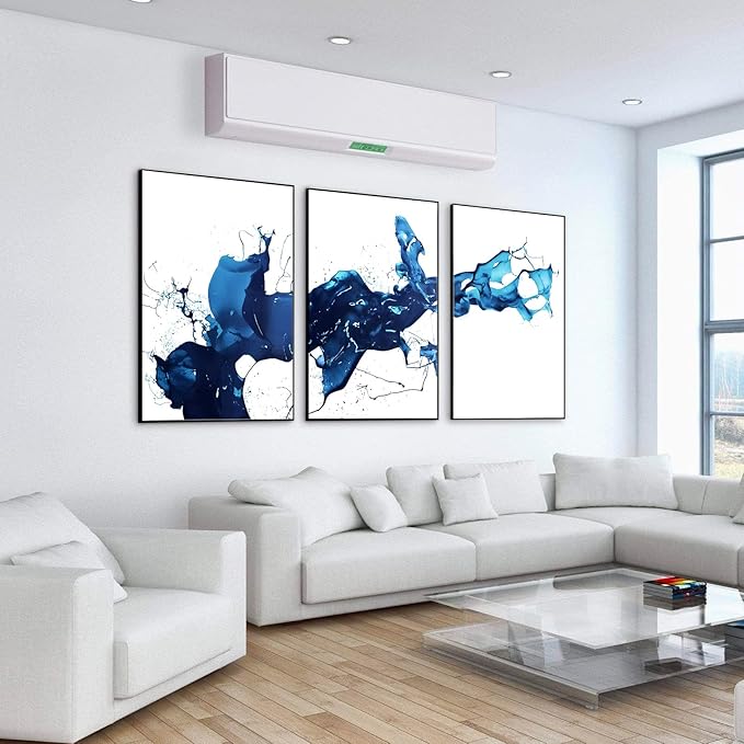 ARTFEB Modern Black Framed Wall Art, 3 Pieces Abstract Blue and White Painting Wall Art for Living Room Decor,Canvas Print Artwork Set for Bedroom Office Bathroom Decor,24"x32"x3piece