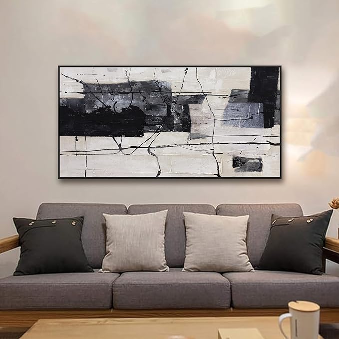 Black And White Abstract Wall Art Small Size Framed Home Artwork Decor Modern Minimalist Canvas Painting Living Room Decor For Bedroom Office Wall Decor 20"X40"