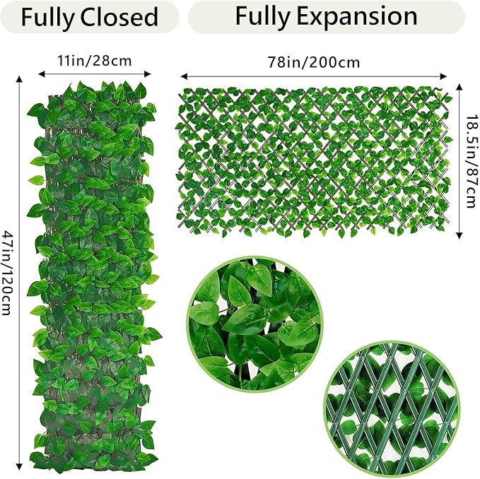 Artificial Ivy Fence, 80 in x 35 in Artificial Hedge Wall for Outdoor and Indoor, Ivy Vine Leaf Hedges Fence Panels for Patio, Balcony, Garden, Backyard Green Wall Decor, 4 Pieces