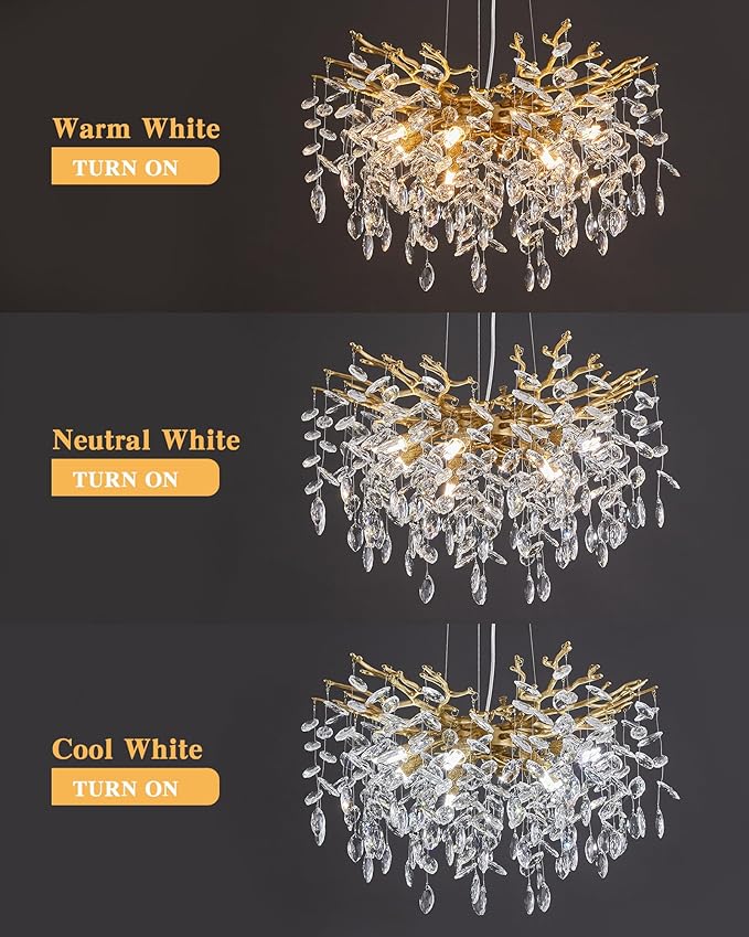 Modern Tree Branch Crystal Chandelier Luxury Gold Crystal Pendant Lighting 23.6" Contemporary 8-Light Chandeliers for Dining Room Kitchen Bedroom Living Room