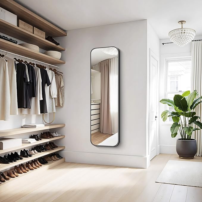 KOCUUY Black Bathroom Mirror 60"x20", Large Vanity Mirror with Rounded Corner, Metal Black Frame with Mordern Design for Bathroom, Living Room, Entryway, Hang Horizontal/Vertical