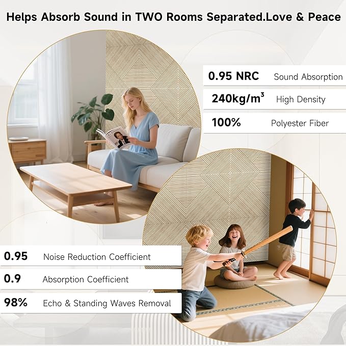 Acoustic Wall Panels,6 Pack Total Size 72 x 48 Inches,Self-Adhesive Decorative Acoustic Panels for Wall and ceiling,3D UV Printing with Wood Look,Rustic Oak