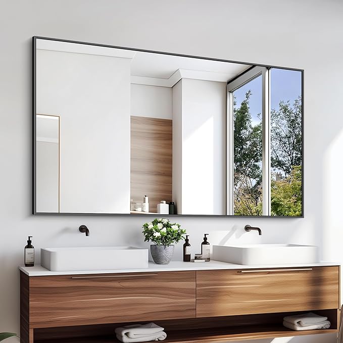 KOCUUY 30x55 Inch Large Black Wall Mounted Mirror,Aluminum Framed Decorative Rectangular Bathroom Mirror for Wall Over Sink,Vanity Mirror for Bedroom Living Room Bathroom,Functional Oversized Mirror