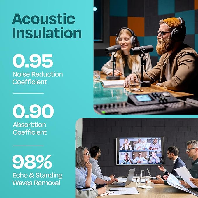 Acoustic Panels 12-Pack Soundproof Wall Panels 12"x12"x0.4" Decorative Sound Dampening for Your Home, Office, Studio, Bedroom & More with Unique GridFrame Carving [Dark Gray]