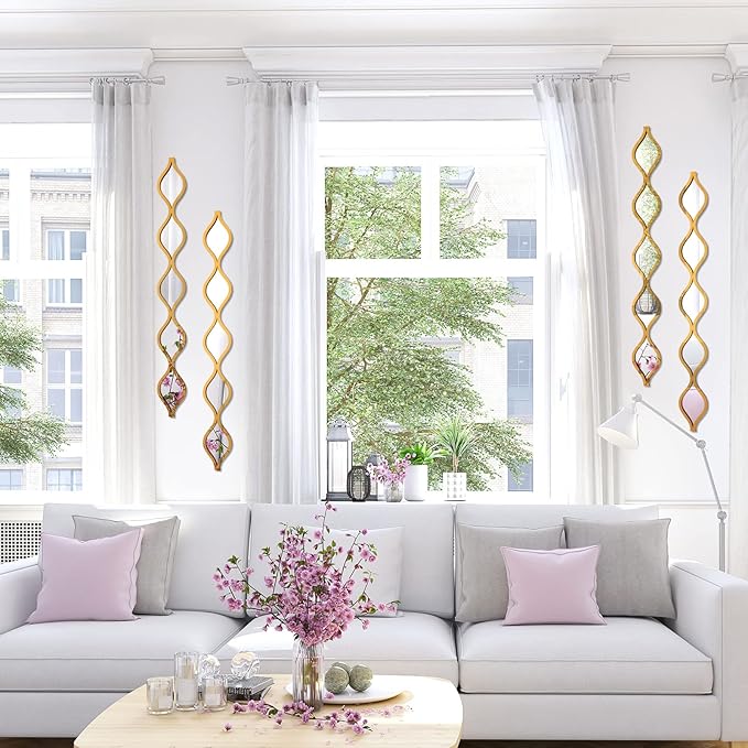 Qunclay Teardrop Mirror Wall Art Decorative Mirror Wall Decor Long Narrow Hanging Art for Apartment Living Room Bathroom Bedroom Entryway(Gold,4 Pcs)