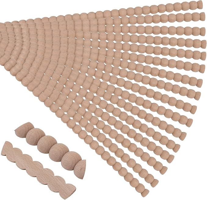 15-Pack 15.75" Unfinished Wood Beaded Trim - Easy to Paint, Cute Decorative Molding DIY Craft for Furniture Frame, Mirror Edge, Wall, Door, Closet, Dresser, Shelf