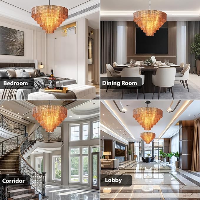 41" Extra Large Chandelier, 18-Light Black Round Chandeliers for Dining Room, Amber Glass Linear Chandelier, Hanging Light Fixture Perfect for Dining Room, Entryway, Foyer, Bedroom & Kitchen