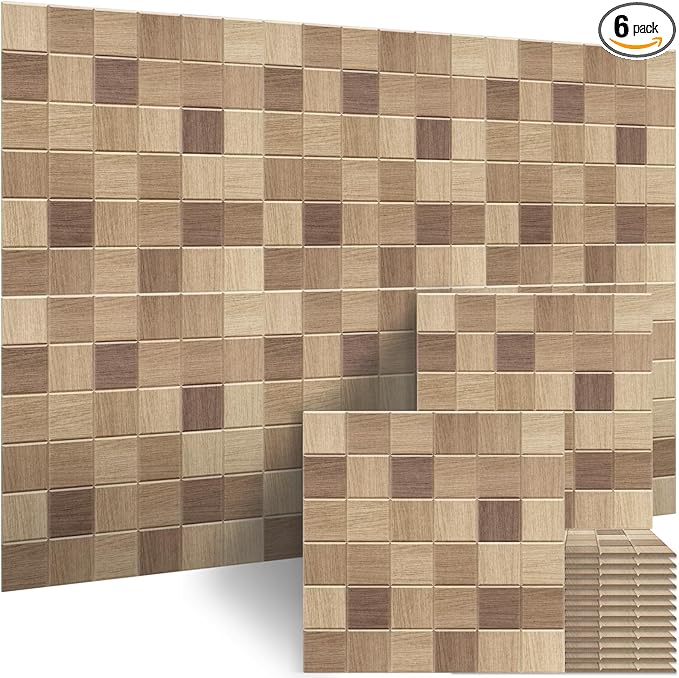 BUBOS Large Acoustic Panels,6 Pack Wood-Pattern Printing Soundproof Wall Panels, Total Size 70.8 x 47.2 Inches Self-Adhesive Decorative Sound Absorbing Panels for Studio, Home,36-Cell Parquet Weave