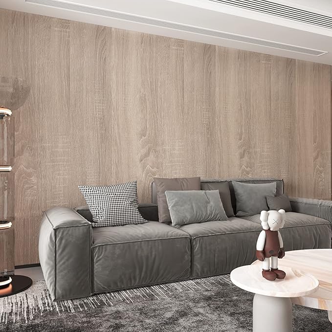354x24 Inch Light Wood Wallpaper Peel and Stick Oak Wood Grain Contact Paper for Countertops Waterproof Thick Oak Wallpaper for Walls Kitchen Bedroom Cabinets Vinyl Wrap Grey Brown