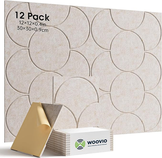 12 Pack Sound Proof Foam Panels for Walls，Self-Adhesive Acoustic Panels, 12" X 12" X 0.4" Sound Proof Panels for Walls，Door, Ceiling, Home Office Beige