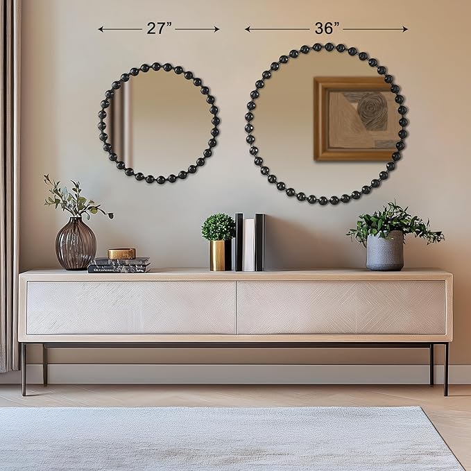 Madison Park Round Mirror, Metal Frame Circle Mirror 27 inch, Wall Art Decor Mounted Hanging for Entryway, Bathroom, hallway, Living Room, Vanity, Marlowe, Black