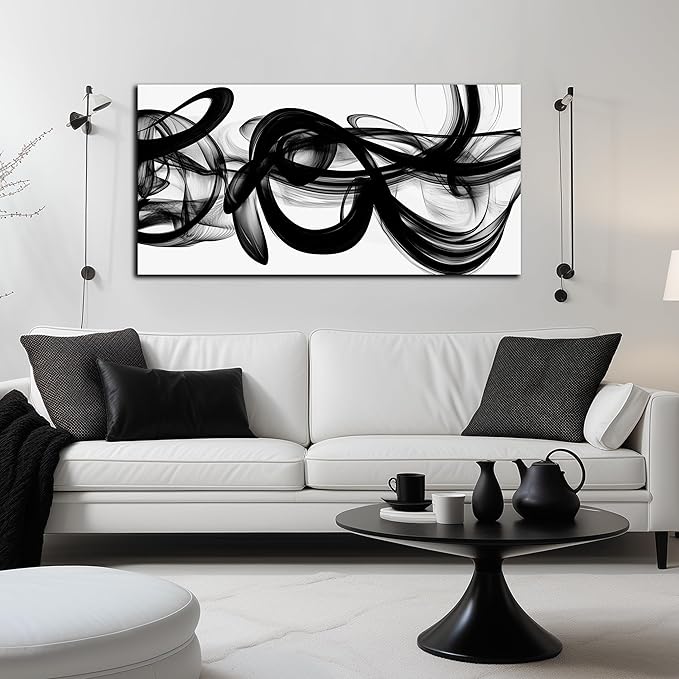 Black and White Abstract Wall Art for Bedroom Black Wall Decor for Living Room Canvas Print Wall Art for Office Ready to Hang 20 x 40 Inch
