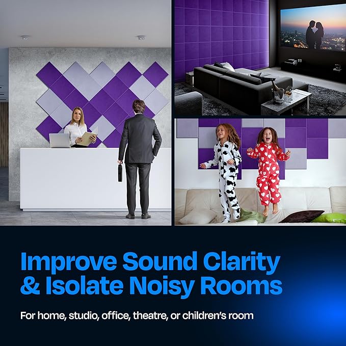 Acoustic Panels 12-Pack Soundproof Wall Panels 12"X12"X0.4" Sound Panels High Density Sound Dampening Panels - [Midnight Purple Square]