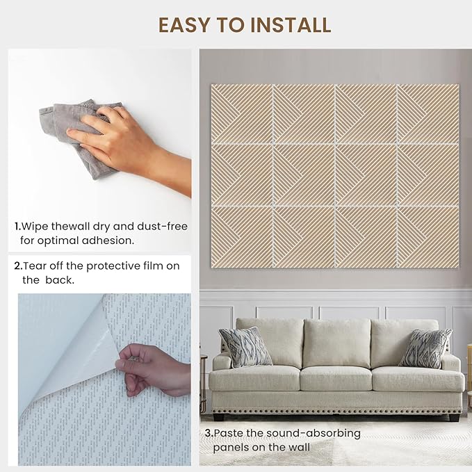 Acoustic Panels, 6 Pack 23.6" x 23.6"x 0.4" Soundproof Wall Panels, Decorative Acoustic Wall Panels, Self-Adhesive Sound Absorbing Panels for Home, Office, Studio, PVC Film Surface (A)