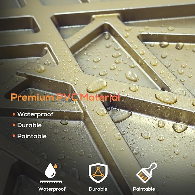 33 Pack 3D Wall Panels for Interior Wall Decor, 12''x12'' Champaign Gold Accent Textured Wall Panels, Wall Covering Panles for Living Room, Gaming Room, TV Background, Cover 32 Sq.Ft