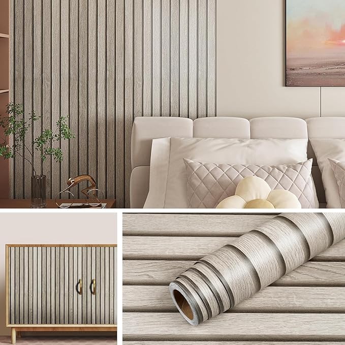 Livelynine 15.8x394 Inch 3D Wood Slat Wallpaper for Accent Wall Peel and Stick Wallpaper for Bedroom Living Room Walls Natural Wood Contact Paper Self Adhesive Paneling Wall Paper Decorative Pole Wrap