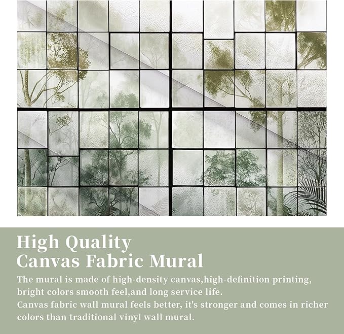 Large 3D Faux Window Wall Mural Peel and Stick 148" W x 110" H 3D Foggy Forest Glass Window Green Natural Landscape Art Decor Wallpaper for Bedroom Office Living Room Canvas Wall Paintings