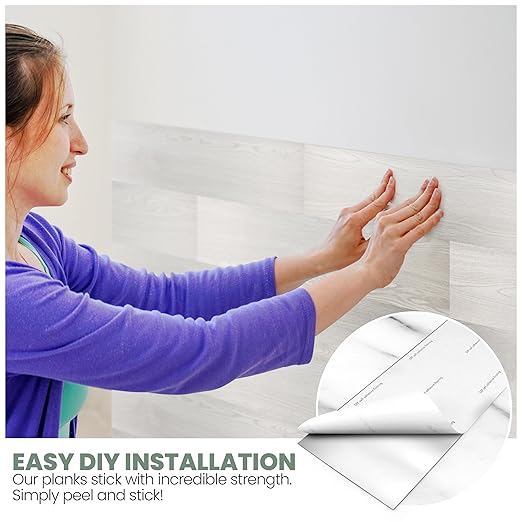 Accent Wall Planks, Peel and Stick, Accent Wall in a Box, Strong Adhesive, Light Weight, Removable, Easy DIY Install, Beautiful Accent Wall, Wainscot, Backsplash (White Washed Oak)