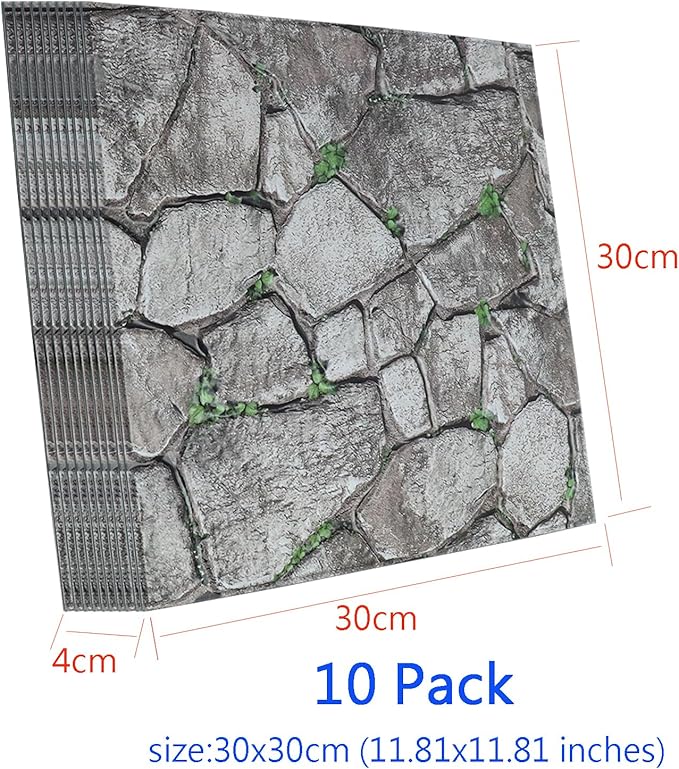 3D Panels Peel and Stick,Simulated Stone Wall,PVC Waterproof Self Adhesive Decorative for Interior Wall Decor,Living Room,TV Background,Study Room 10 Pcs 11.81x11.81 Inches.