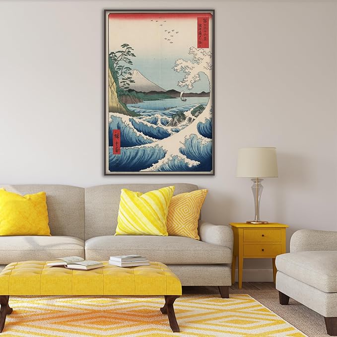 OKRA Utagawa Hiroshige Canvas Wall Art - The Sea at Satta Poster - Fine Art Print - Japanese Painting Seascape Pictures - Abstract Home Decor for for Office Kitchen Unframed (12×16in/30×40cm)