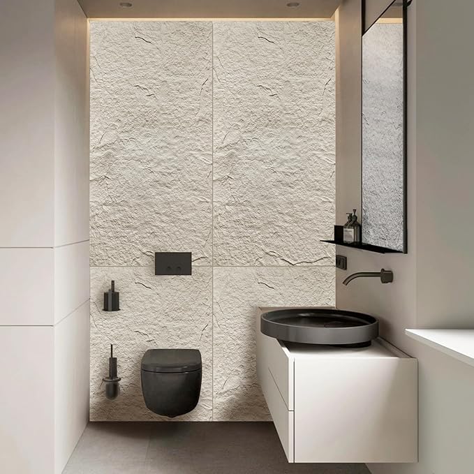 5-Pack 3D Faux Stone Wall Panels, PU Cement-Texture Wainscoting Panels for Interior Walls – Waterproof & Lightweight, Covers 38.7 Sq.Ft, 47.2" x 23.6", for TV Wall, Office, Living Room,White