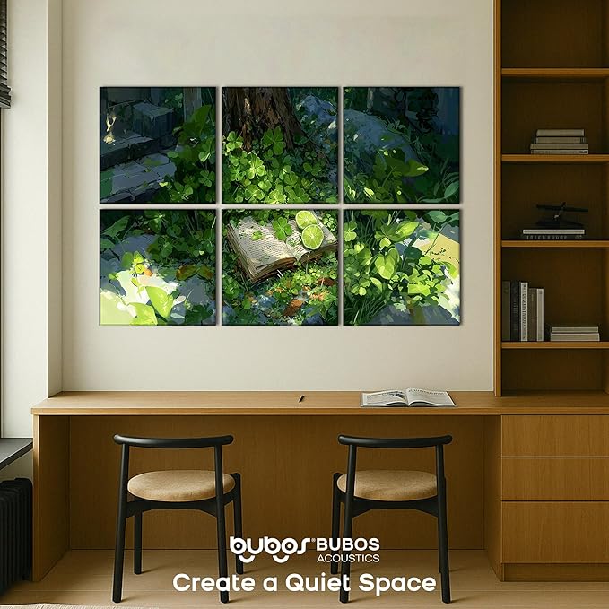 BUBOS 6 Pack Art Acoustic Panels Soundproof Wall Panel,23.6X23.6 Inches Large Sound Panel,Self-Adhesive Decorative Acoustical Wall Panels, Acoustic Treatment for Home（Clover Chronicles ）