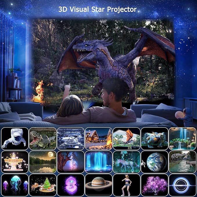 3D Galaxy Projector Night Light Projector with Bluetooth Speaker, Featuring 90 Patterns of 3D Star and Aurora Projection, Birthdays, Christmas, Valentine's Day