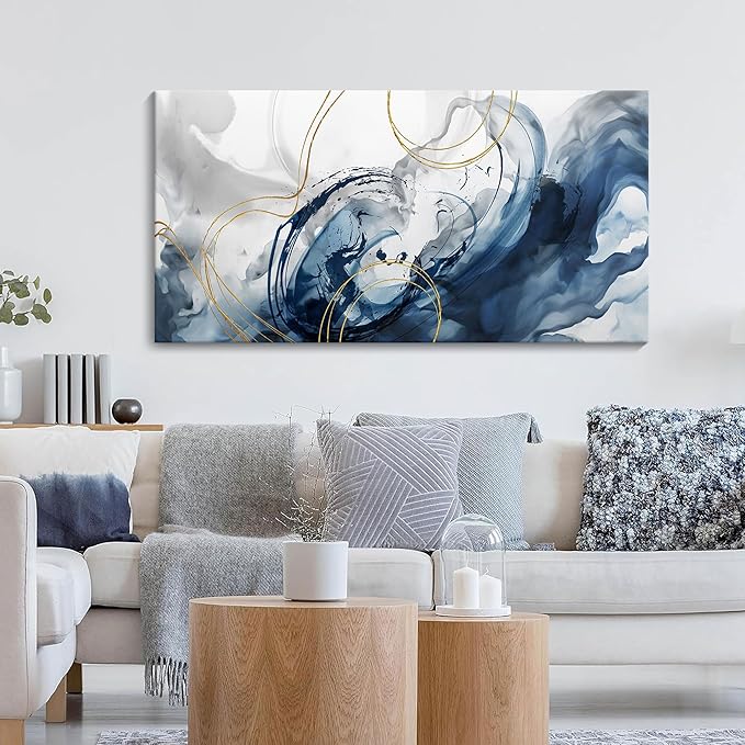 Mofutinpo Blue Abstract Wall Art Modern Canvas Art Wall Decor Artwork For Walls Living Room Large Painting Office Pictures For Wall Navy Gold Contempor Decorations For Bedroom Size 20x40